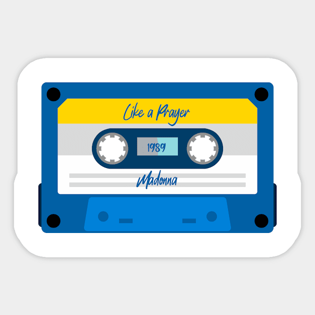 Like a Prayer Classic Blue Cassette Sticker by PowelCastStudio